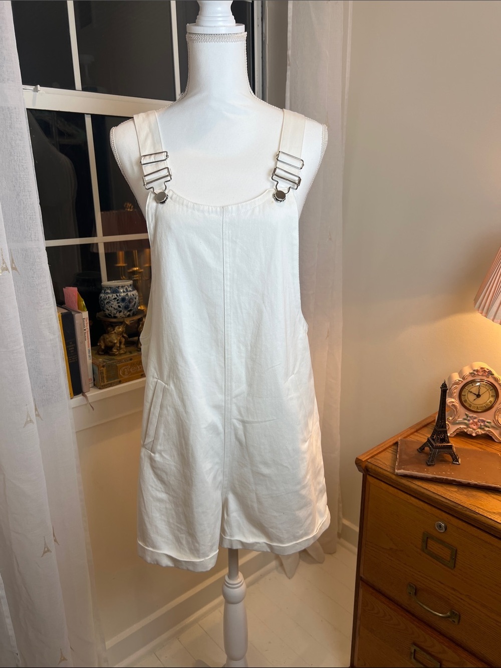 White shorts overalls with Buckle Straps size medium.